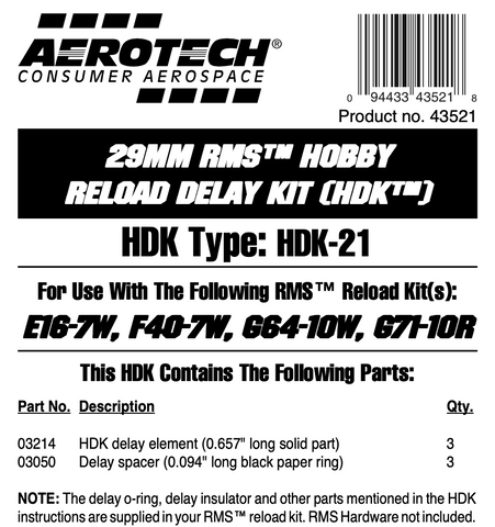 AeroTech HDK-21 RMS-29/40-120 Hobby Delay Kit (3-Pack) - 43521